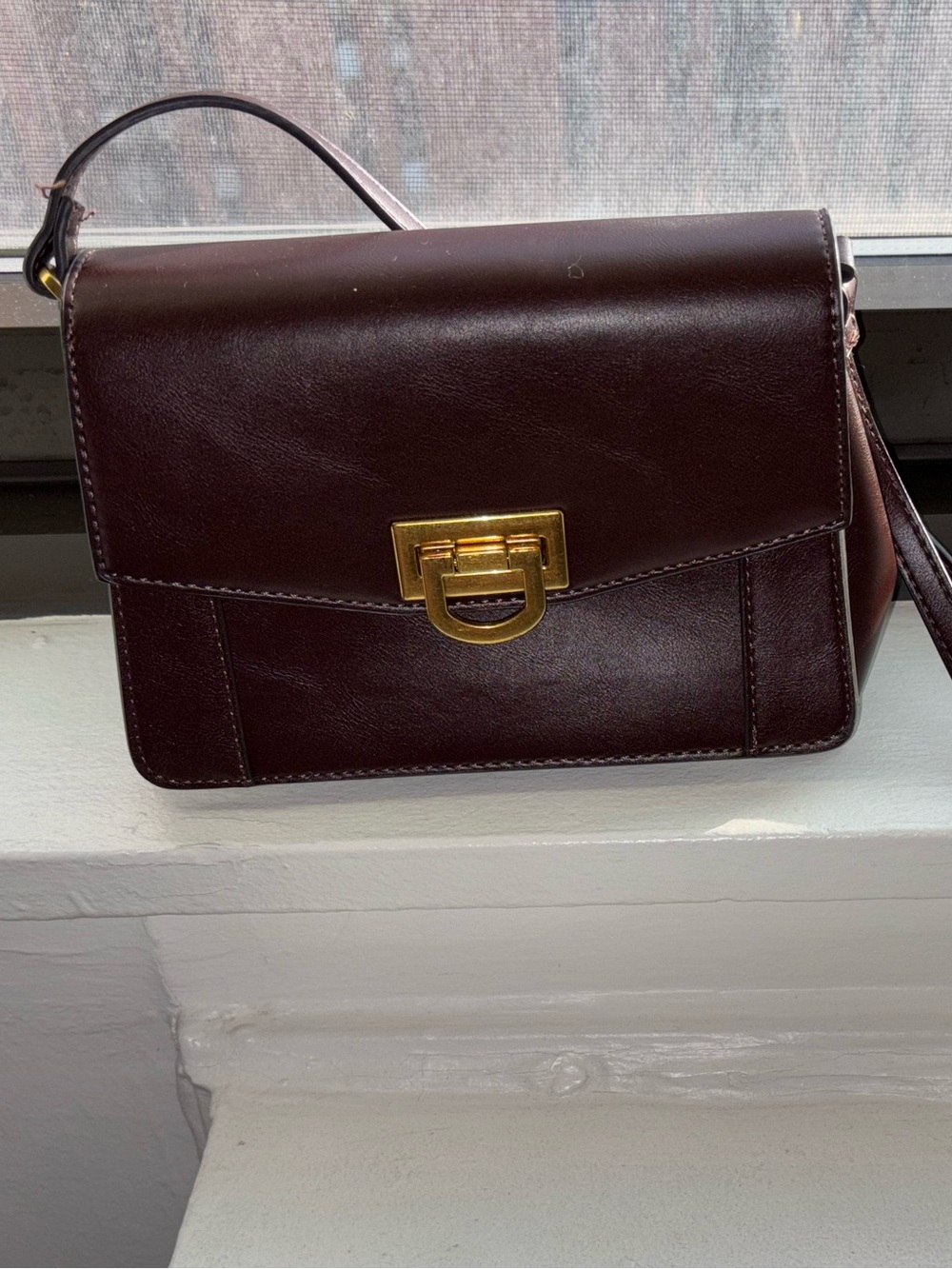 Mango Burgundy Leather Crossbody with Gold Hardware
